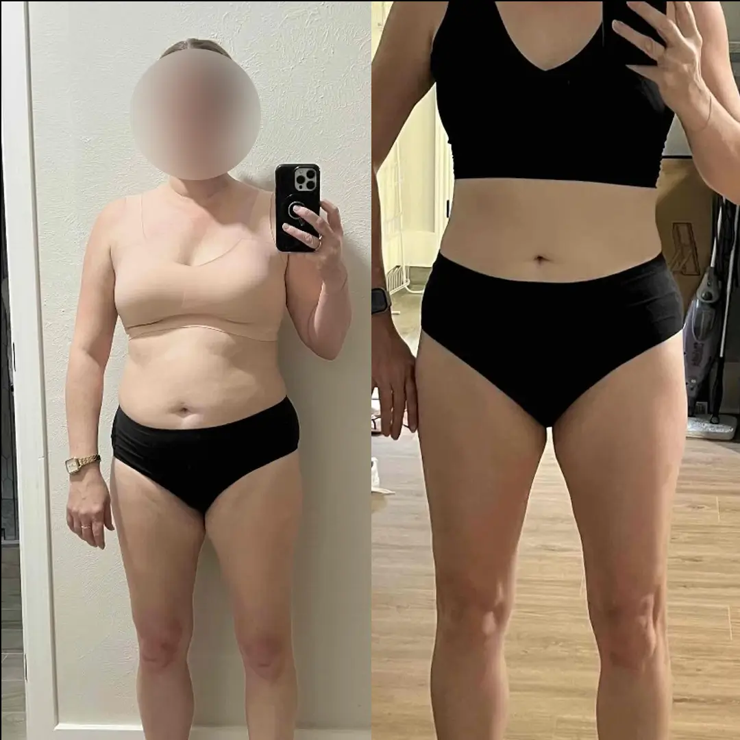 Woman taking a picture in the mirror showing her body before and after online fitness coaching