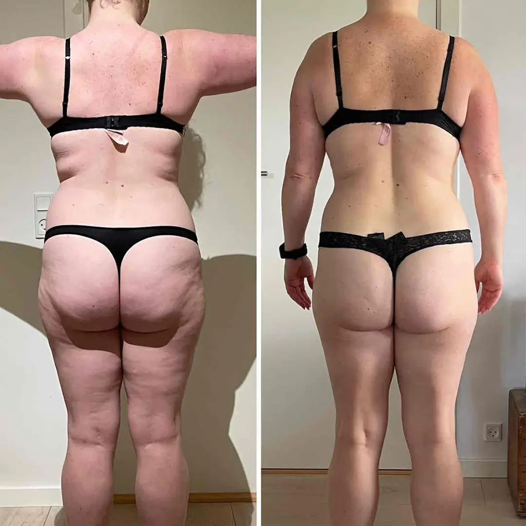 Back torso of a woman before and after online coaching